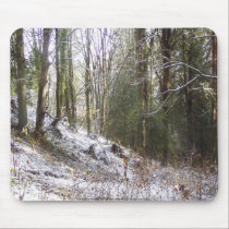 Snowy Sunlit Forest Glade mousepads