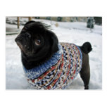 Snowy Sweater Pug Postcard