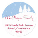 Snowy tree blue Christmas holiday address label sticker