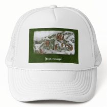 Snowy Tree with Pine Cones - Custom message hats by HolidayGreetings Snowy Tree with Pine Cones - Custom message hats