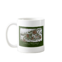 Snowy Tree with Pine Cones - Happy Holidays mugs