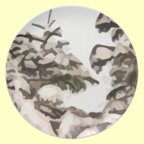 Snowy trees in the winter painting plates