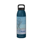 Snowy Trees & Lake Watercolor Water Bottle