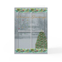 Snowy Window Seasons Greetings Card