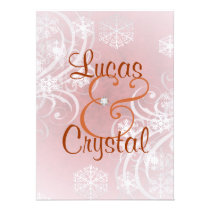 Snowy Winter Flourish Orange Wedding Invitation