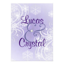 Snowy Winter Flourish Purple Wedding Invitation