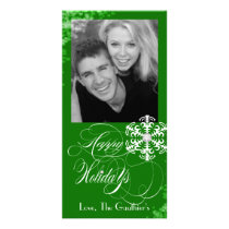 Snowy Winter Holly Green Holiday Photo Card