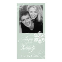 Snowy Winter Pastel Green Holiday Photo Card