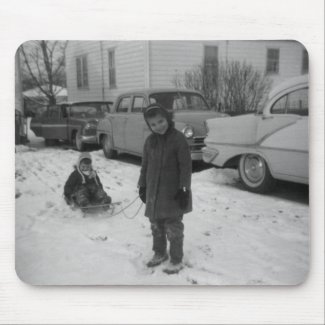 Snowy winter scene little girls mousepad