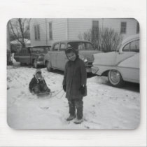 Snowy winter scene little girls mousepads by bonnievoyage Snowy winter scene little girls mousepads