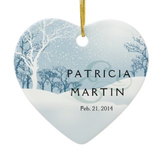 Snowy Winter Wedding ice blue Christmas Ornament