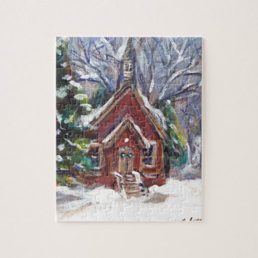 Snowy Wintry country church christmas scene Jigsaw Puzzles | Zazzle