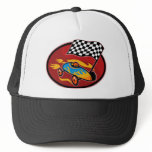 Soap box derby racing with race flag mesh hats