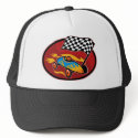 Soap box derby racing with race flag hats