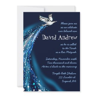 Soaring Dove Bat Bar Mitzvah Invitation blue invitation