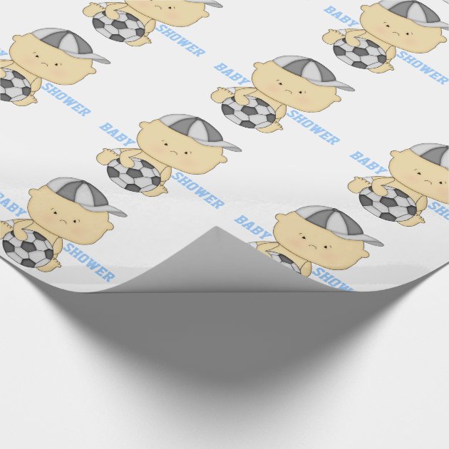 Soccer Baby Shower Wrapping Paper - Blue-3