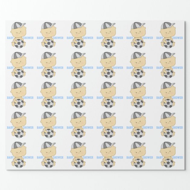 Soccer Baby Shower Wrapping Paper - Blue 2/4