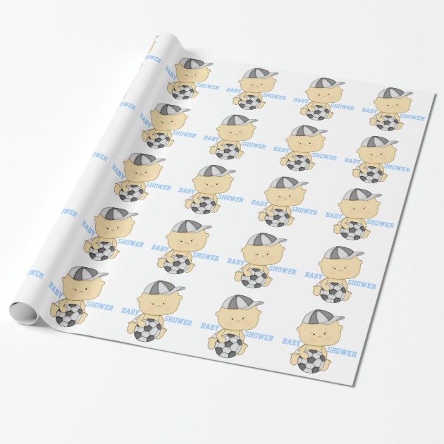 Soccer Baby Shower Wrapping Paper - Blue 1/4