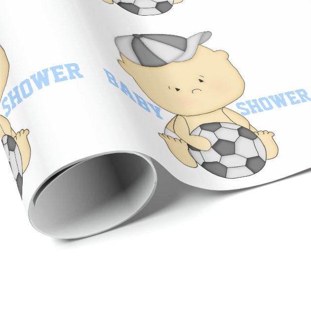 Soccer Baby Shower Wrapping Paper - Blue-2