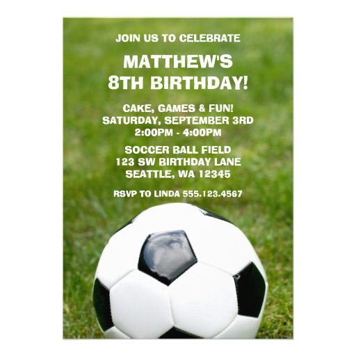 Soccer Ball and Grass Birthday Party Invitations (front side)