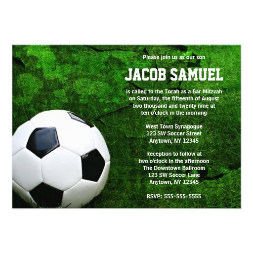 Soccer Ball Bar Mitzvah Invites (front side)