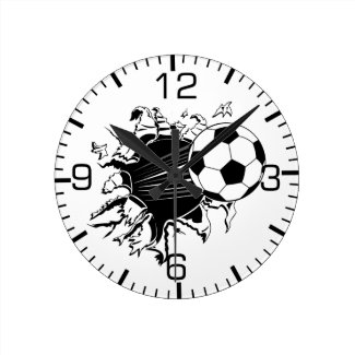 Soccer Ball Busting Out Round Wallclock
