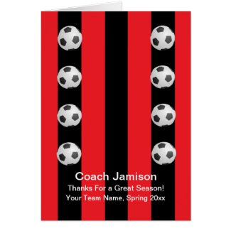 Soccer Ball Card for Coach, Red/Black Blank Inside