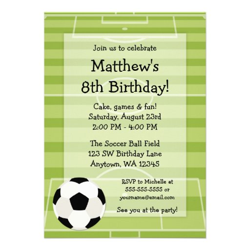 Soccer Ball Field Kids Birthday Party Custom Invites