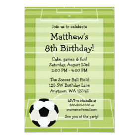 Soccer Ball Field Kids Birthday Party 5x7 Paper Invitation Card