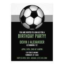 Soccer Ball Green & Black Birthday Invitations