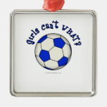 Soccer Ball in Blue Christmas Ornament
