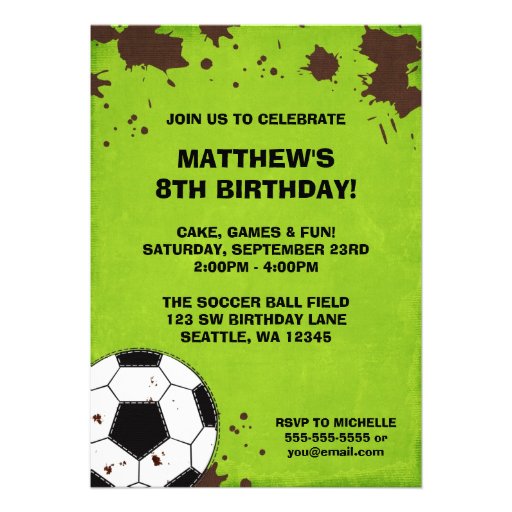 Soccer Ball Mud Birthday Party Invitations