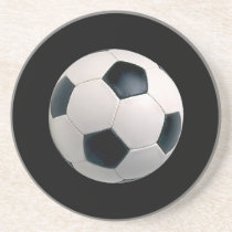 Soccer Ball on Black Beverage Coaster