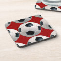 Soccer Ball Pattern Red Coasters