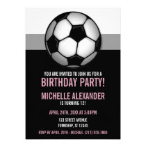 Soccer Ball Pink & Black Birthday Invitations