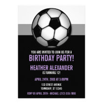 Soccer Ball Purple & Black Birthday Invitations