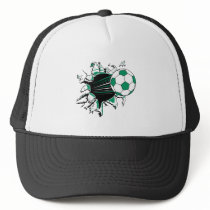 soccer ball ripping thru trucker hat