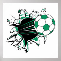 soccer ball ripping thru poster