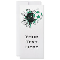 soccer ball ripping thru full color rack card