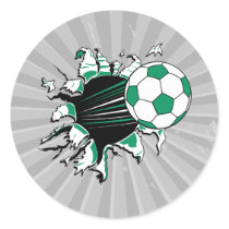 soccer ball ripping thru round sticker
