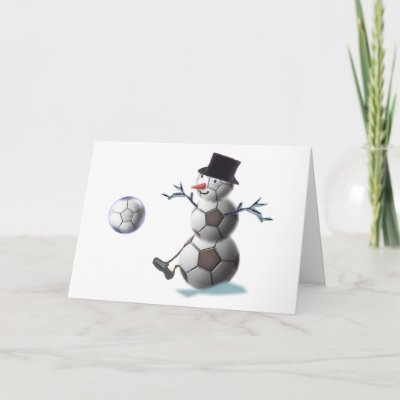 Soccer Ball Snowman Christmas Greeting Card