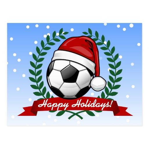 Soccer Ball Wearing a Santa Hat Christmas Postcard Zazzle