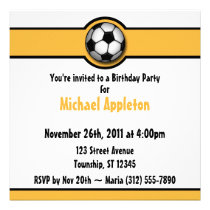 Soccer Ball Yellow / Gold Birthday Invitations