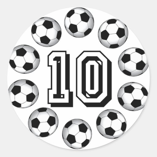 SOCCER BALLS AND NUMBER 10 CLASSIC ROUND STICKER Zazzle