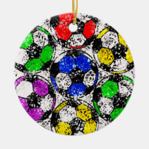 SOCCER BALLS IN CHAOTIC COLOR CHRISTMAS ORNAMENT
