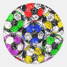 SOCCER BALLS IN CHAOTIC COLOR ROUND STICKERS