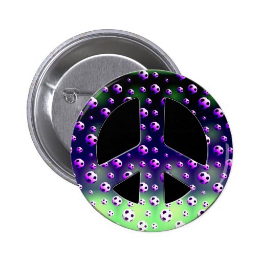 SOCCER BALLS PEACE SIGN PINBACK BUTTON