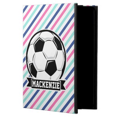Soccer, Blue, Pink, & White Stripes, Sports iPad Air Cover