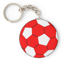 Soccer football red and white key chain
