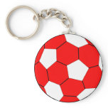 Soccer football red and white key chain